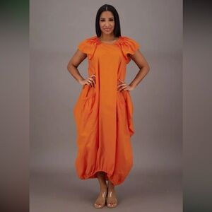 Advance Apparels Orange Flutter Sleeve Midi Dress